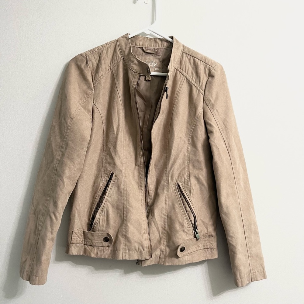 Sebby Collection Tan Suede Women’s Jacket Moto Style Polyester Spandex Blend SM
